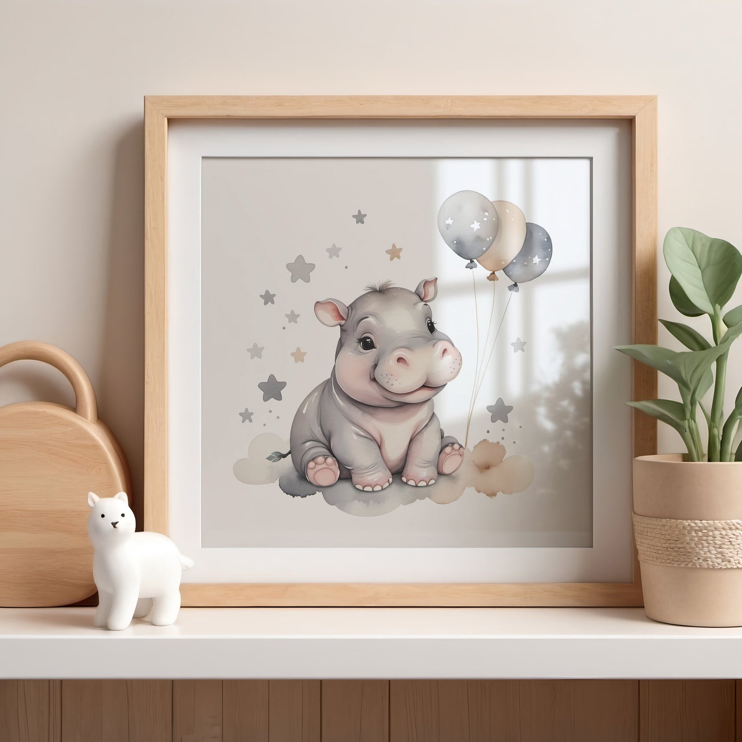Baby hippo Printable Wall Art, Nursery Wall Art, Animal designs, Printable Decor, Large Photo Poster, Square format, Digital Download