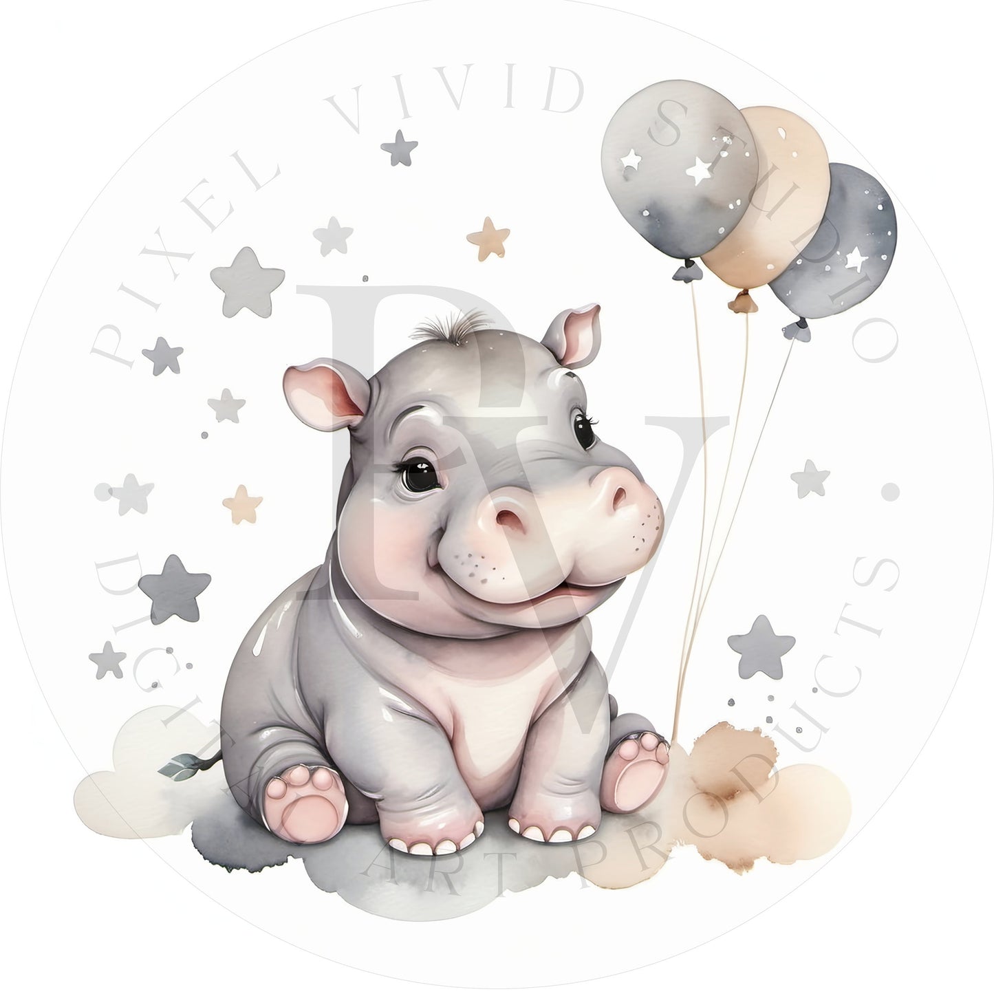 Baby hippo Printable Wall Art, Nursery Wall Art, Animal designs, Printable Decor, Large Photo Poster, Square format, Digital Download