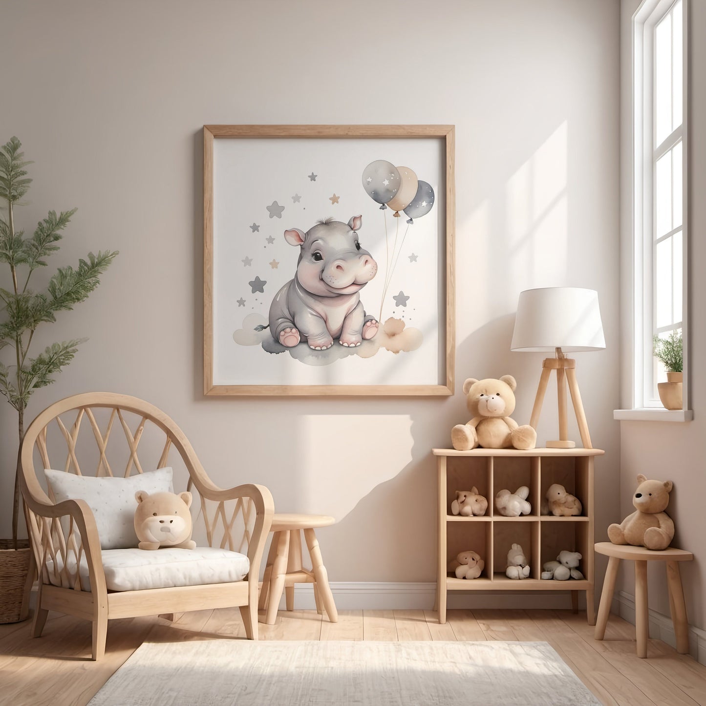 Baby hippo Printable Wall Art, Nursery Wall Art, Animal designs, Printable Decor, Large Photo Poster, Square format, Digital Download