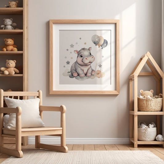 Baby hippo Printable Wall Art, Nursery Wall Art, Animal designs, Printable Decor, Large Photo Poster, Square format, Digital Download