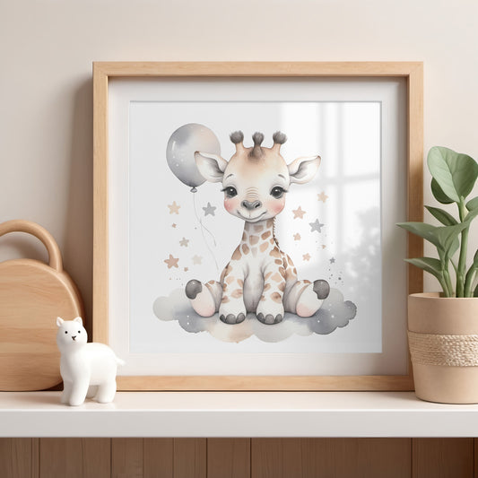 Baby giraffe Printable Wall Art, Nursery Wall Art, Animal designs, Printable Decor, Large Photo Poster, Square format, Digital Download