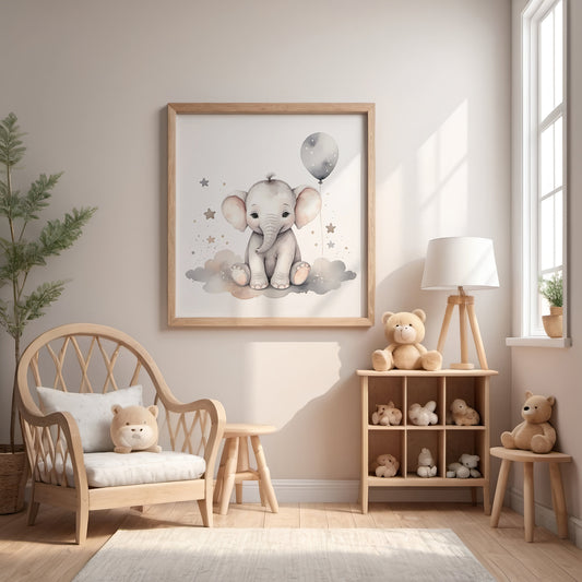 Baby elephant Printable Wall Art, Nursery Wall Art, Animal designs, Printable Decor, Large Photo Poster, Square format, Digital Download